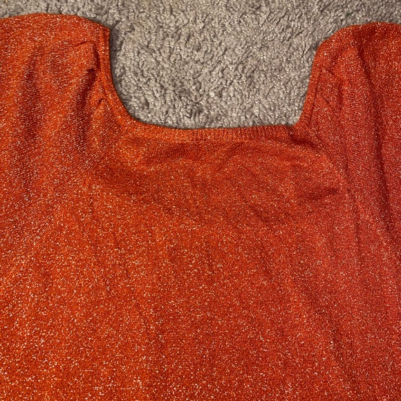 The Limited Women’s Shimmery Metallic Orange Short Sleeve Blouse Party Top Med - Picture 8 of 9